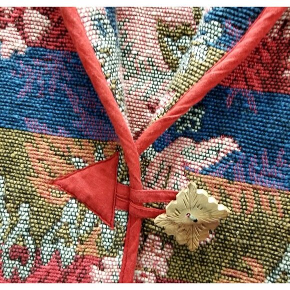 Keren Hart Vtg Multi Color Tapestry Woven Button Cropped Jacket PTP 22 Sz L - Picture 4 of 8